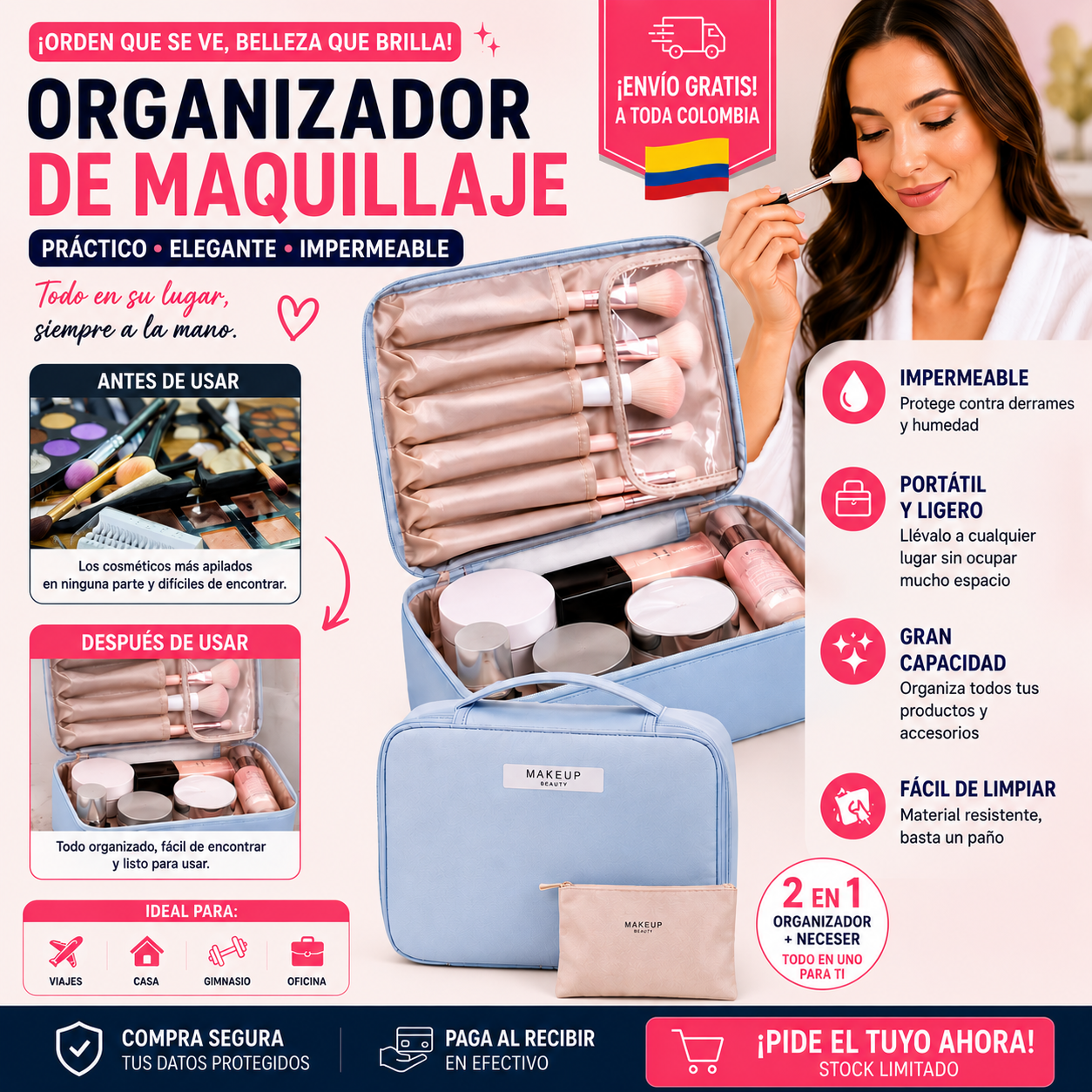 Cosmetiquera Premium 2 en 1 para Viaje