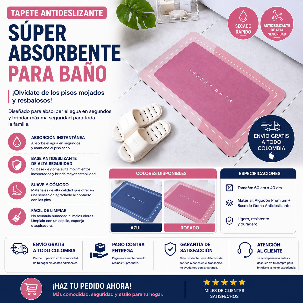 Tapete Absorbente Antideslizante 60x40 cm