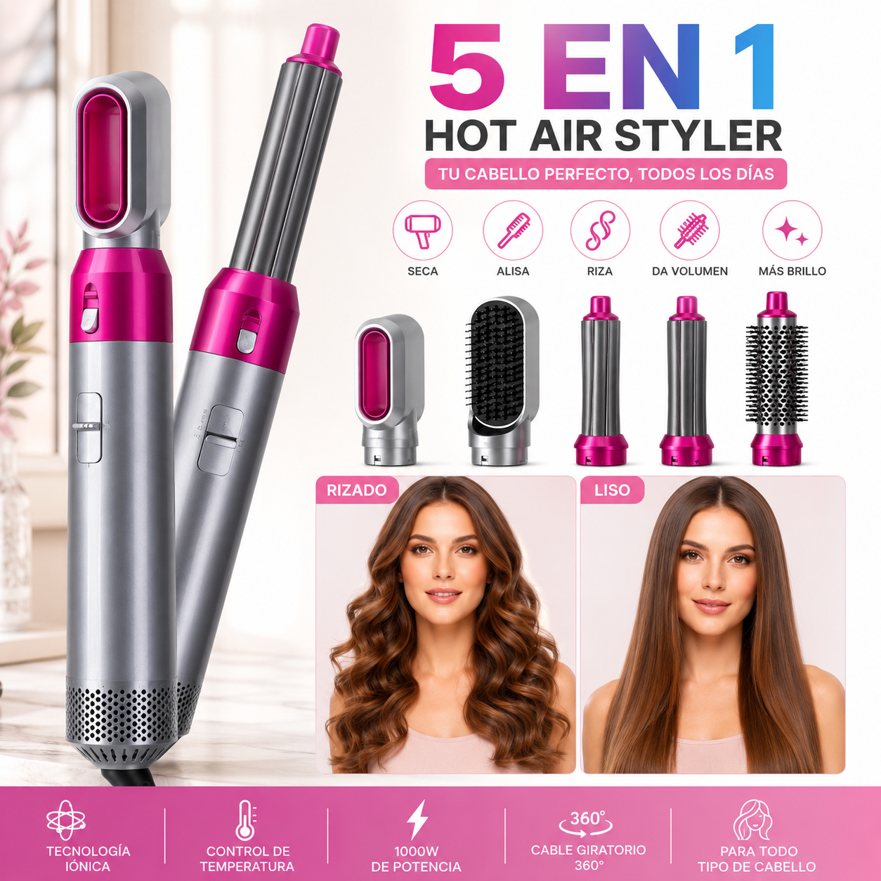 Cepillo Eléctrico 5 en 1 Hot Air Styler Profesional