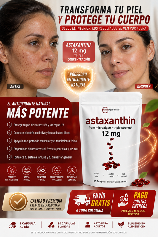 Antioxidante Natural Astaxantina 12 mg – 90 Cápsulas